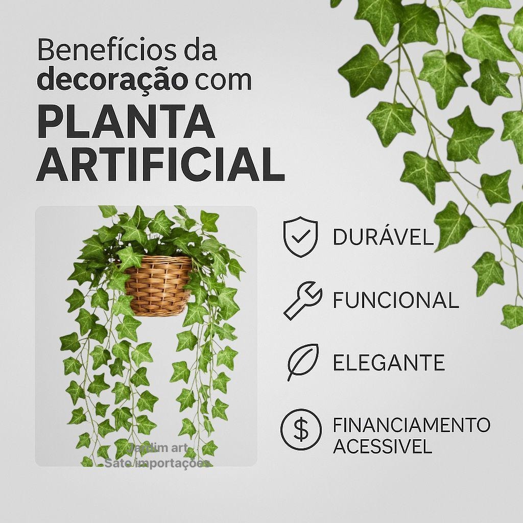 Arranjo c/ 3 Trepadeira Folha de HERA + Vaso Trançado Marrom